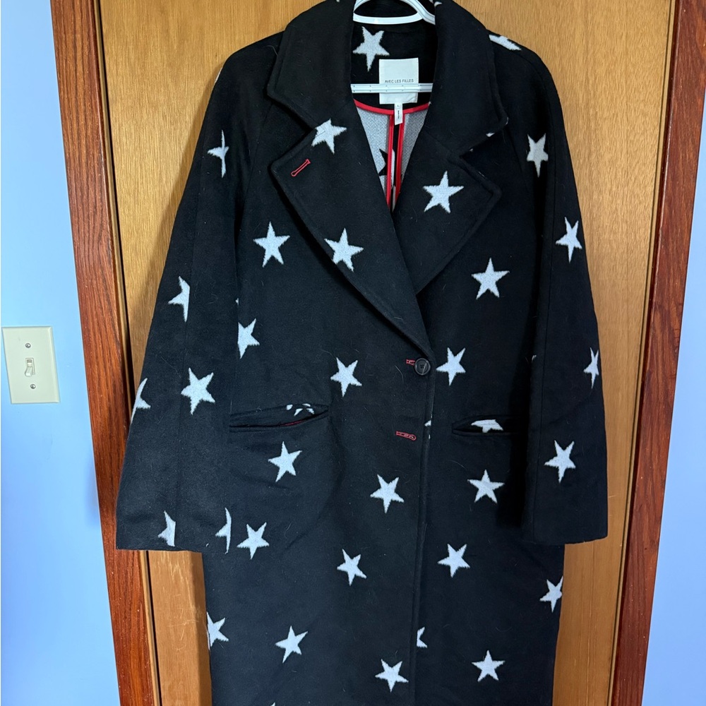 Avec Les Filles Black and White Star Trench Coat